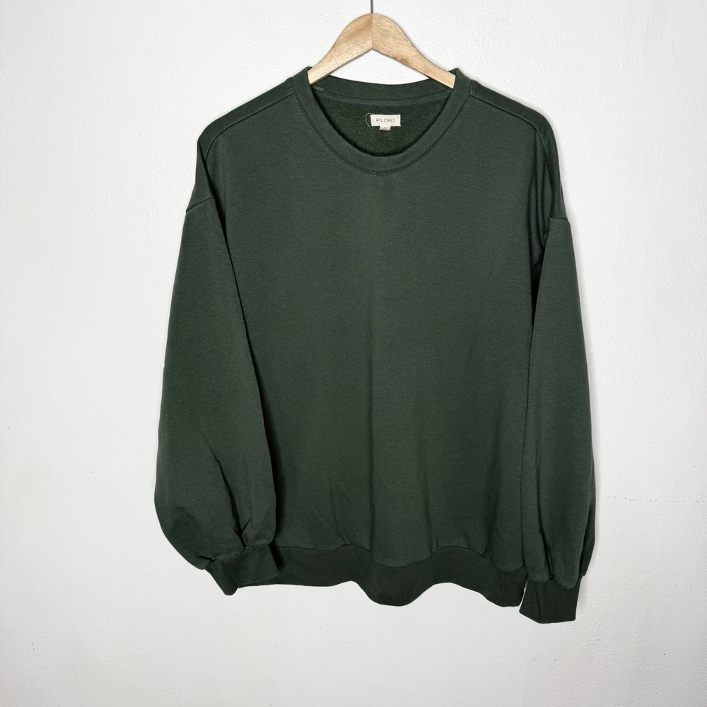 Pilcro Green Balloon Sleeve Crewneck Sweatshirt Cozy Minimalist Women's Medium